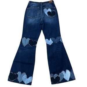 Judy Blue Heart Patch Work Flare Stretchy Denim‎ Jeans Dark Wash Women’s 11 / 30